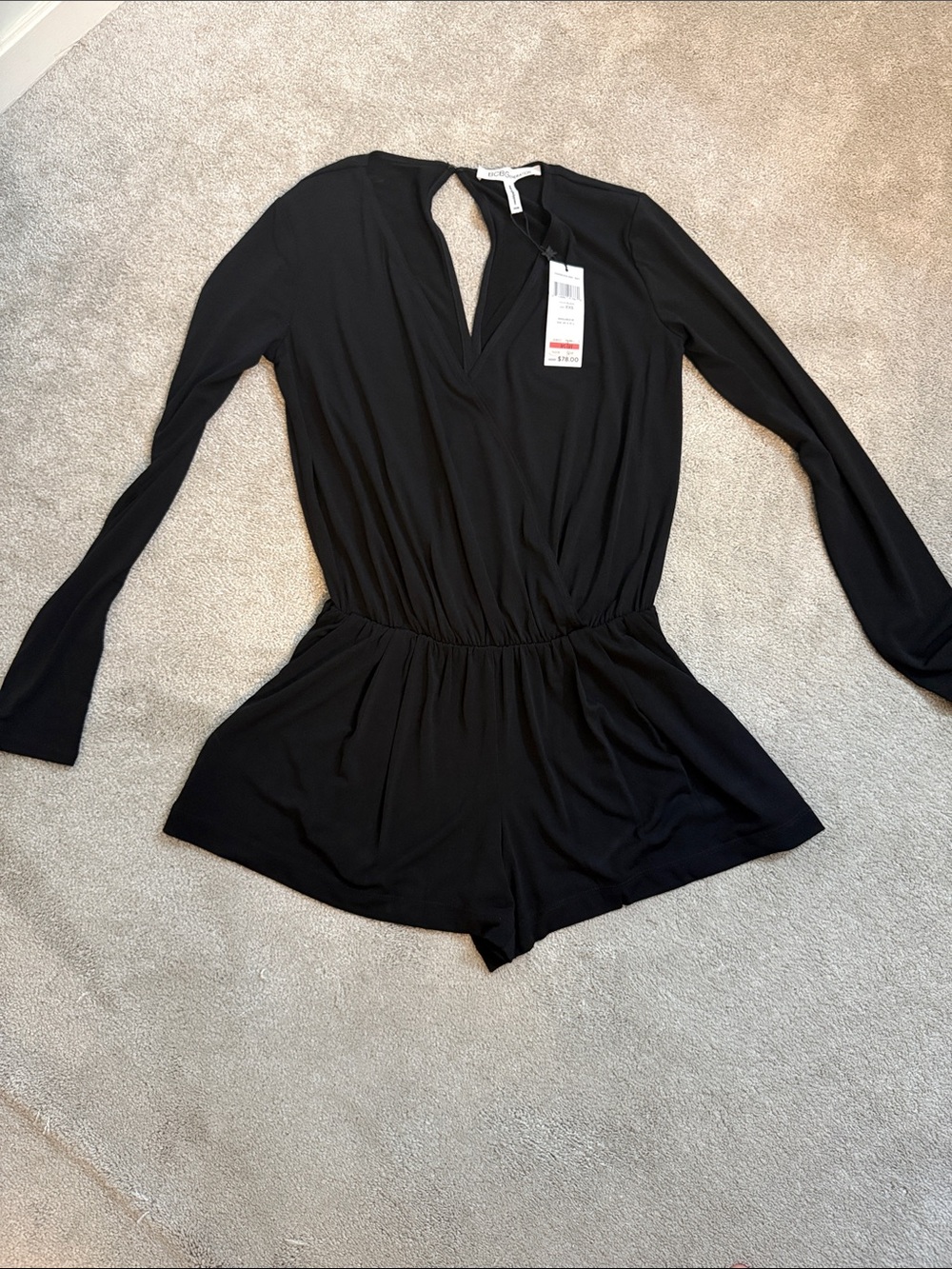 BCBGeneration Black Long-Sleeve XXS Shorts One-Piece Romper